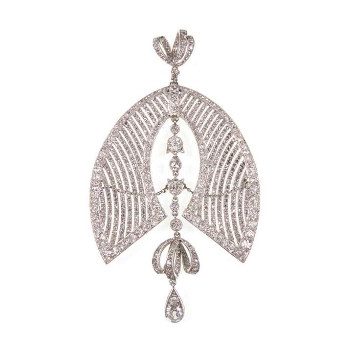 Belle epoque openwork diamond set pendant of gothic arch form
